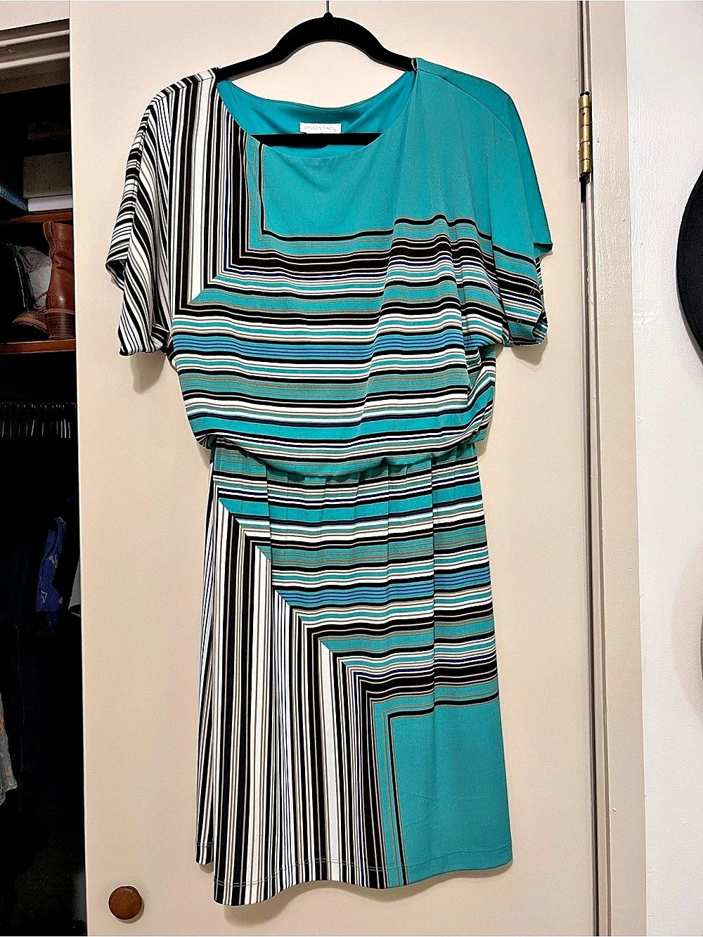 London Times Striped Mini Dress in Blue & Black Size 8